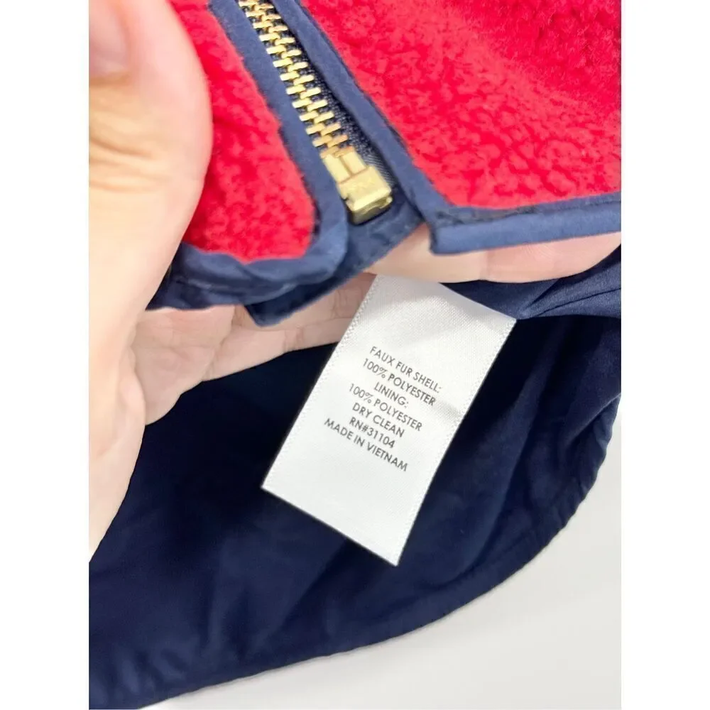 Crown‎ & Ivy Vest Size Small Womens Red Blue Faux Fur Full Zip